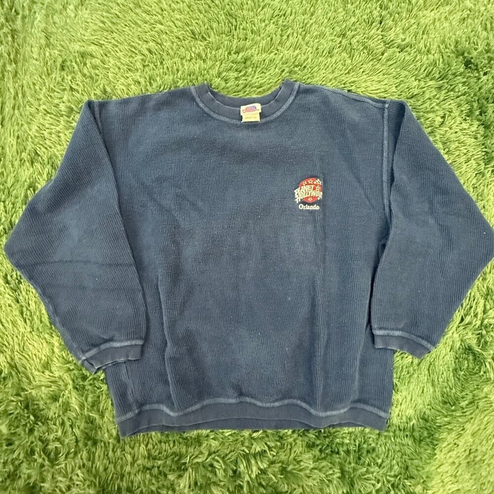 90s Planet Hollywood Large Blue Corduroy Crewneck Sweater